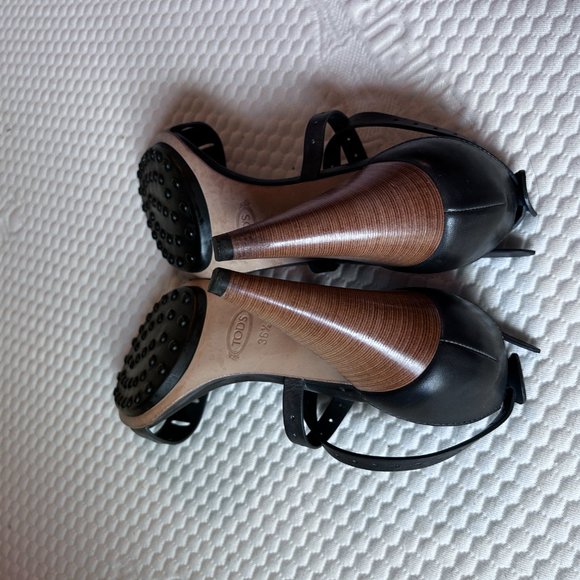 Tom Ford Grey Leather Buckle Strap Sandal Heels Wood Block US 6/6.5 EU 36.5 - Picture 8 of 11